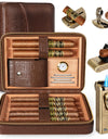 Leather Cigar Humidor with Cigar Lighter,Built-in Straight Cigar Cutter and Cigar Punch,Humidifier and Cedar Tray