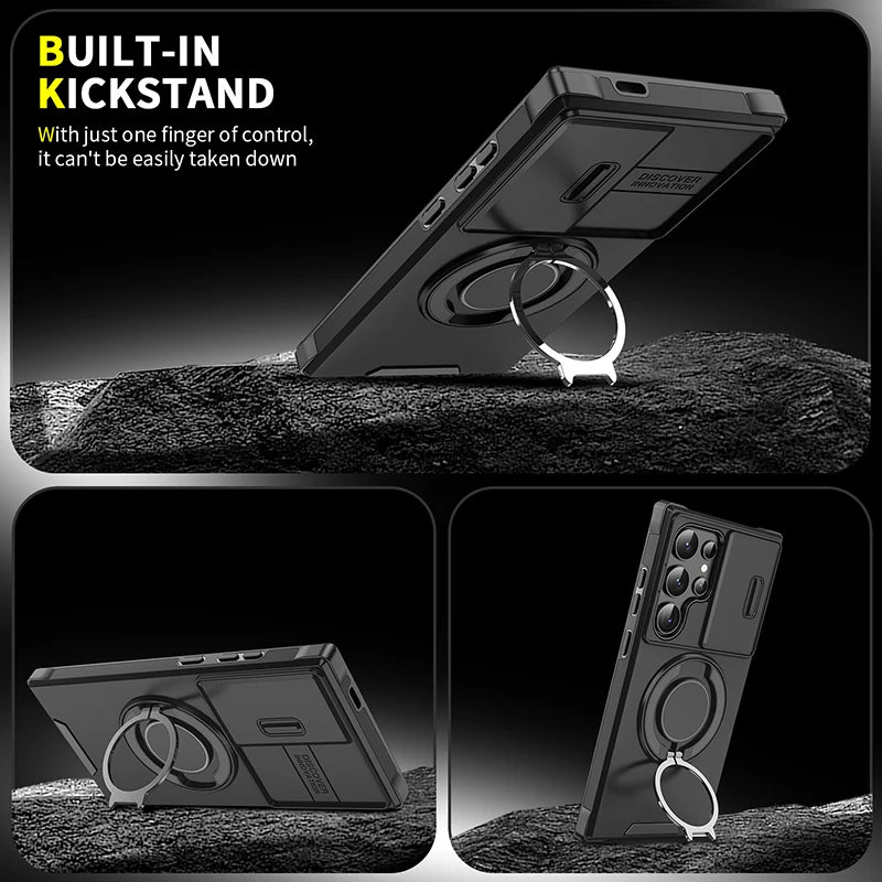 Luxury 360 ° Rotating Hidden Metal Ring Car Holder Armor Phone Case For Samsung S24 Ultra S21 S22 S23 Ultra Plus