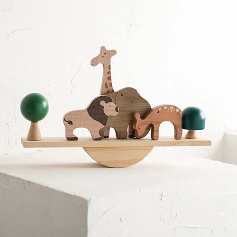 Wooden Forest Animals Balance Seesaw Toys Montessori Educational Toys Cartoon Animal Building Blocks Baby Puzzle Game Baby Gift