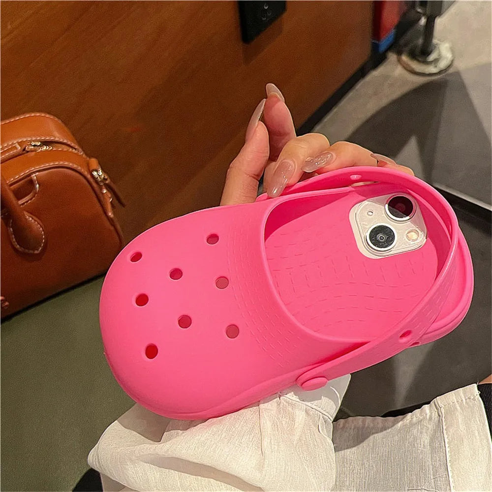 INS Cute Funny Hole Slippers Phone Case For iPhone 15 13 14 Pro Max Creative Summer Camera Protection Soft Silicon Cover