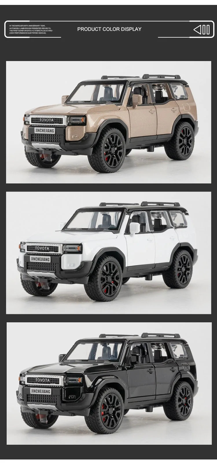 Scale 1:32 Prado Alphard Toy Car Model Alloy Diecast Doors Opened Light Sound Off-road Miniature SUV Hobby Ornaments Gifts