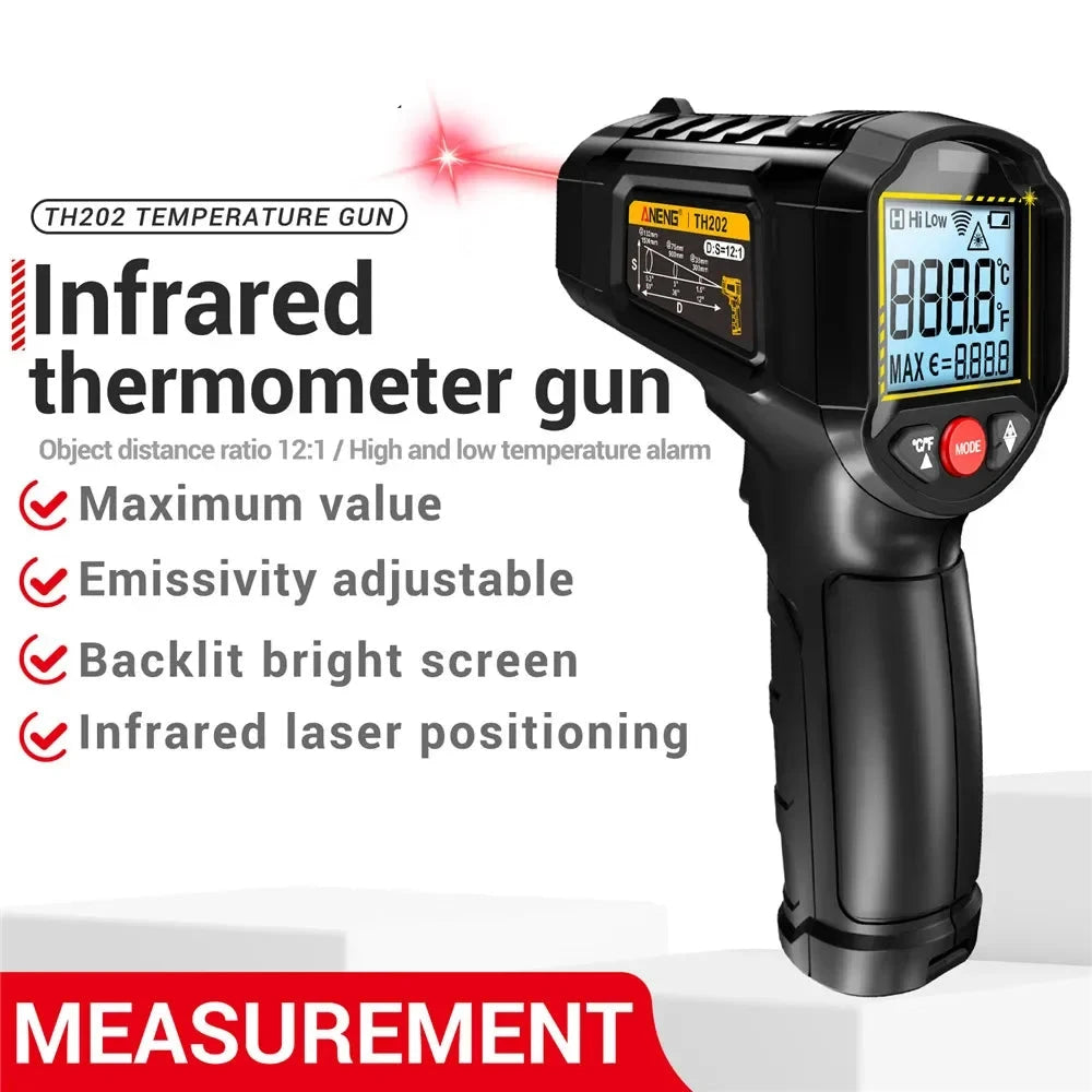 Industrial Handheld Thermometers Car Test Non Contact IR Laser Heat Temperature Gun Point HD Screen for Cooking Tool