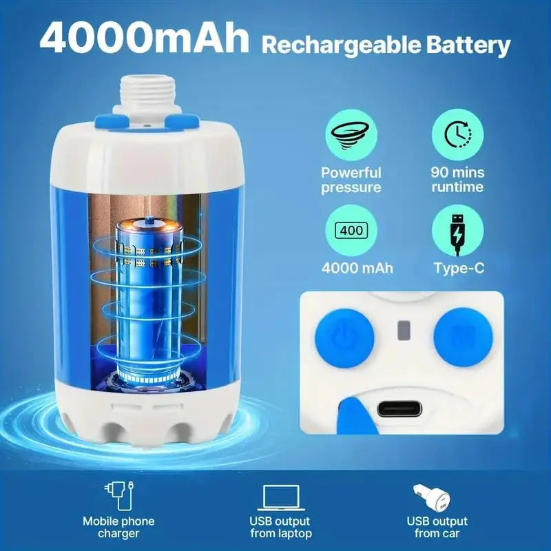 Portable Rechargeable Electric Camping Shower Kit with Dual Shower Heads