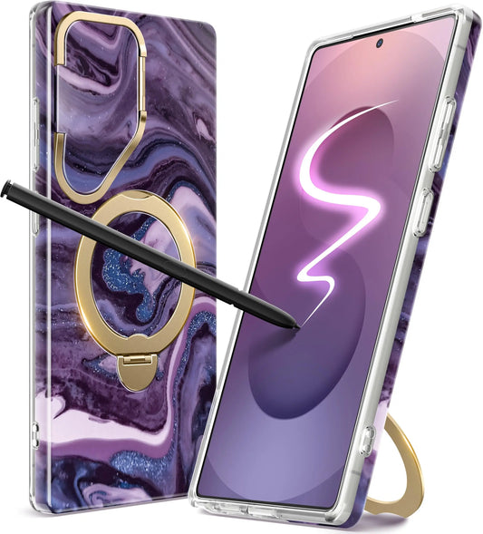360° Spin  Stand for Samsung Galaxy S25 Ultra Case with Magsafe Marble Military Grade Protective Phone Cover