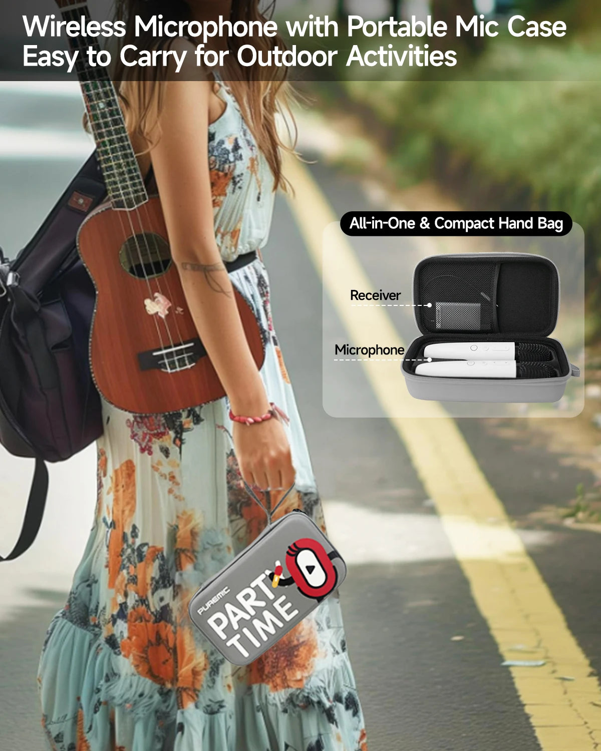 Tesla Caraoke Mic with Portable Storage Bag, Wireless Mic with 8 Joy Effects, Rechargeable Mic with Type-C & Aux in Receiver