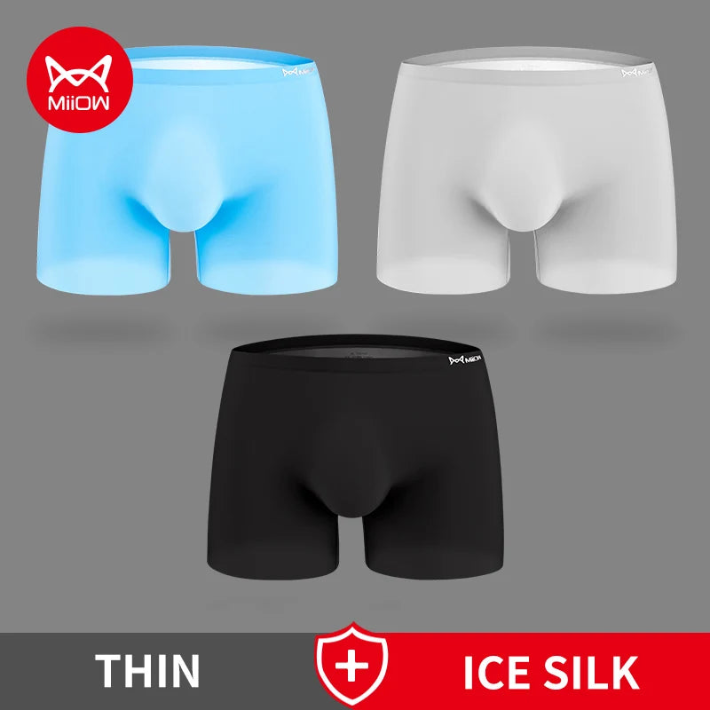 3-Pack Men’s Seamless Graphene Ice Silk Boxer Shorts – Antibacterial & Breathable