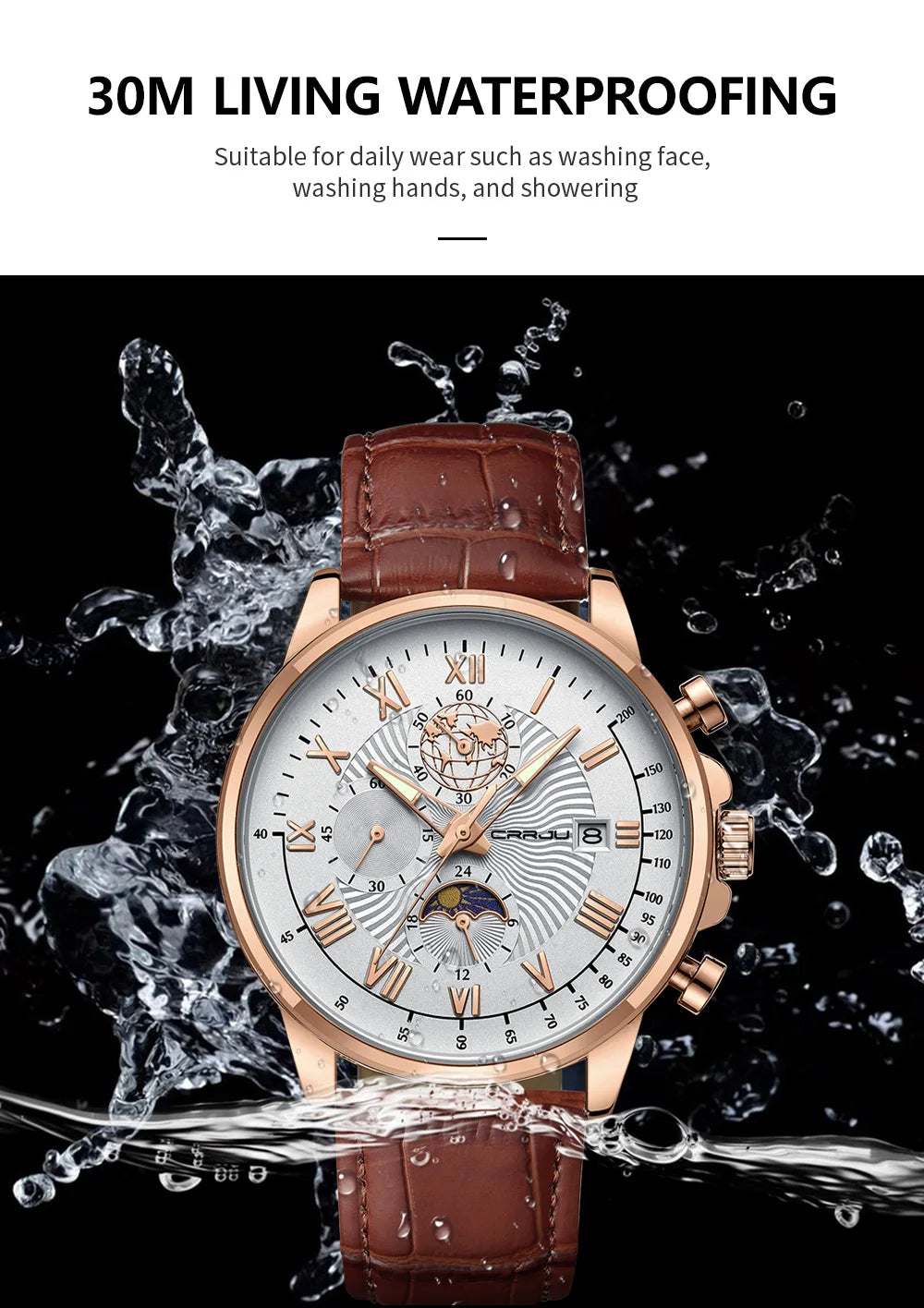 Watch Fashion Business Quartz Watch Sun, Moon and Star Multifunctional Luminous Waterproof Father's Day Gift