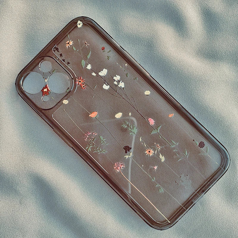 Flower Clear Phone Case for iPhone 16 15 14 Pro Max 15 14 16 Plus Mini Transparent Shockproof Back Cover