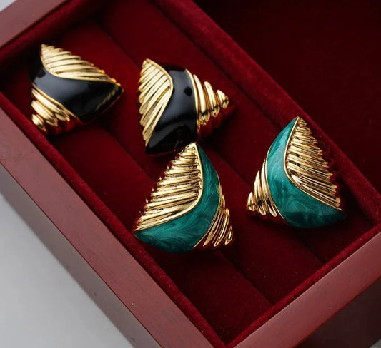 Retro Jewelry Triangle Black Green Stud Earrings