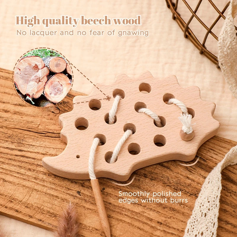 Wooden Montessori Toy For Babies Threading Puzzle Game Baby Room Decoration Early Education Wooden Toys Sensory Touch Shape Toys