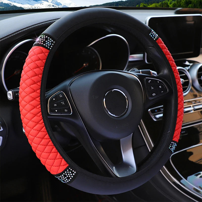 Universal PU Leather Rhinestone Car Steering Wheel Cover