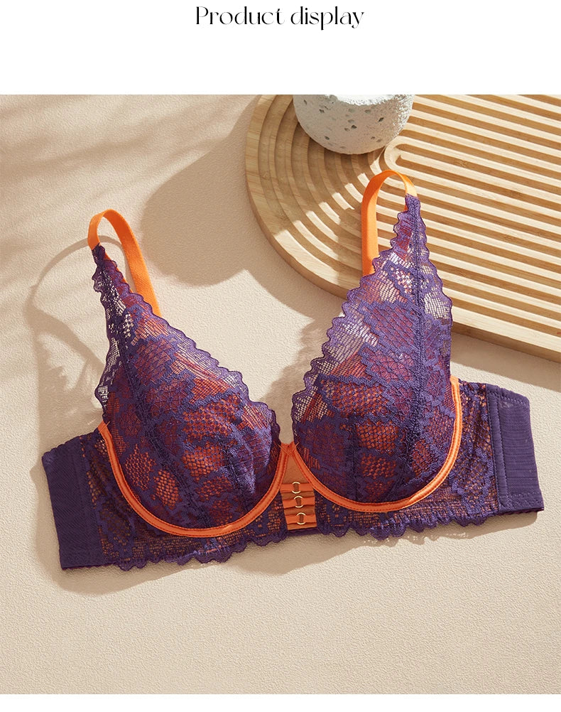 Womens French Lace Plunge Underwire Push Up Bra