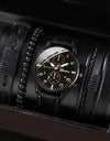 Luxury Minimalist Watch Bracelet Set Business Brown Leather Quartz Wrist Watches for Men