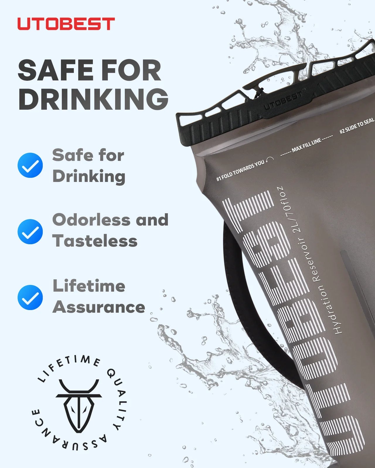 1.5L/2L/3L Water Bladder Hydration Pack Reservoir TPU Water Storage Bag for Camping Cycling Running Hiking