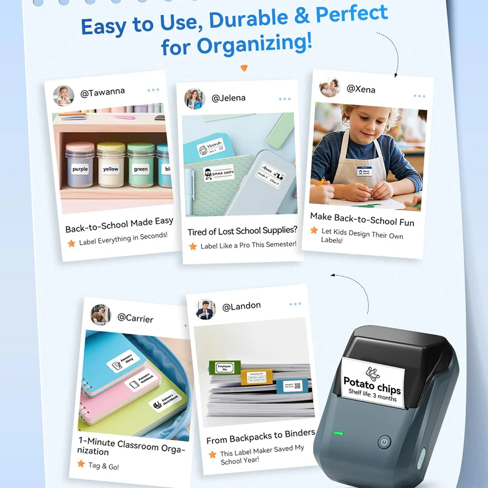 B1 Portable Thermal Label Printer 2 Inch, Bluetooth Mini Sticker Maker, Wireless Inkless Label Printer for Smartphone & PC