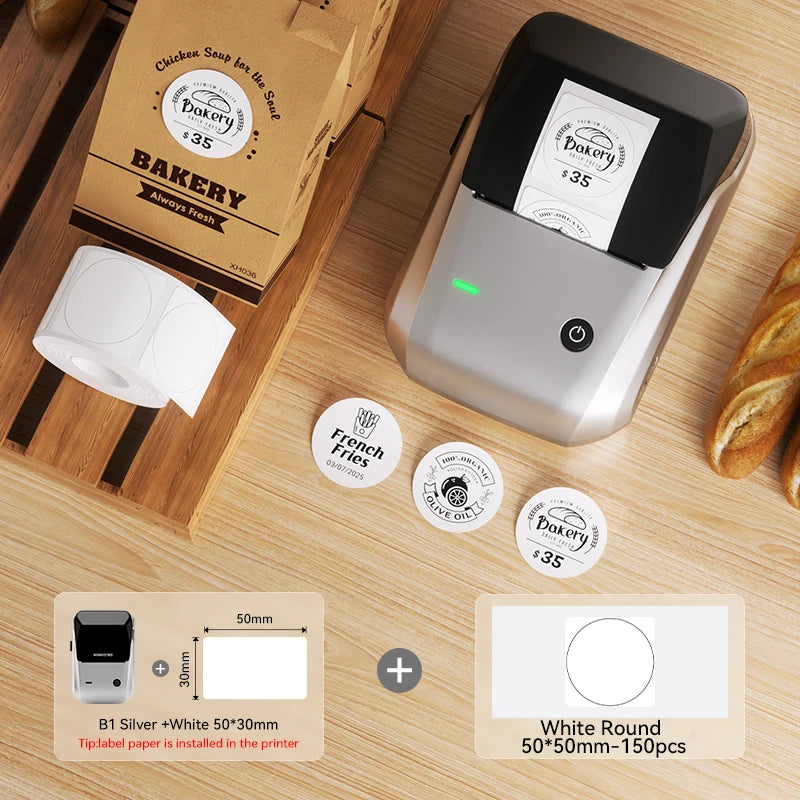 B1 Thermal Label Printer, Bluetooth Portable Sticker Maker 20–50mm, Inkless Barcode Price Tag Label Machine for Business & Food