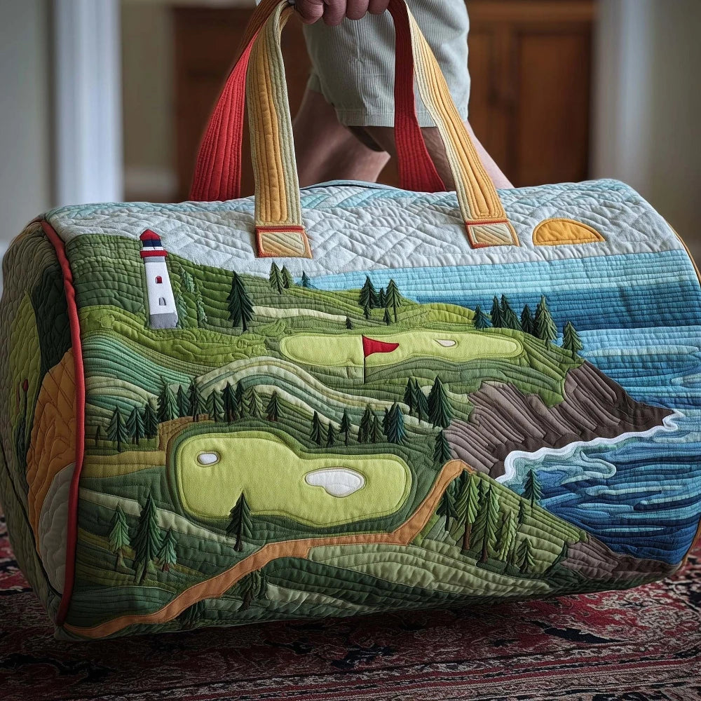 3D Printed Quilted Duffle Bag Tropical Sunset & Coastal Lighthouse Landscape Trendy Travel Weekender Bag Beach Hiking Camping