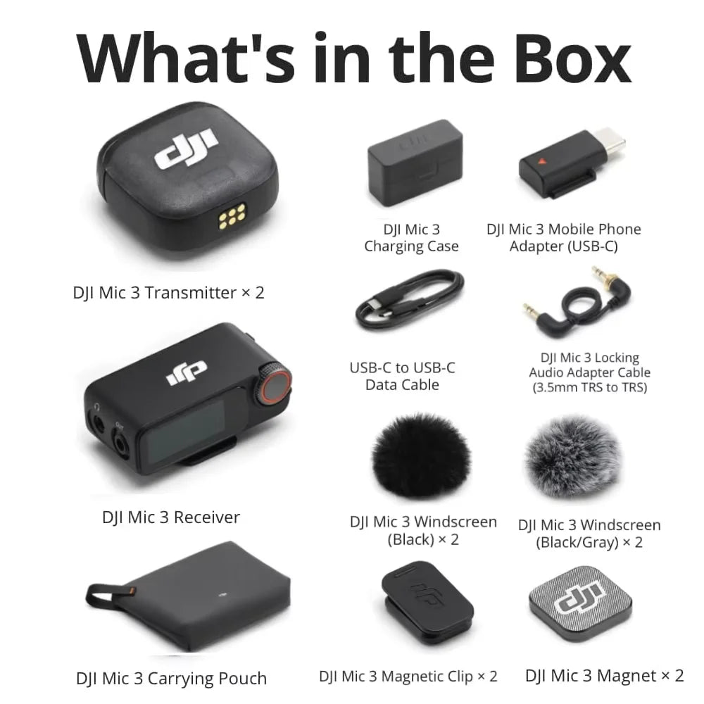 DJI Mic 3 Wireless Microphone Kit Intelligent Noise Cancelling Audio System for Cameras Smartphones and Content Creation