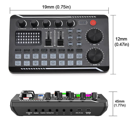 F998 Audio Mixer Sound Card With Bluetooth Voice Effects And Live Streaming Support