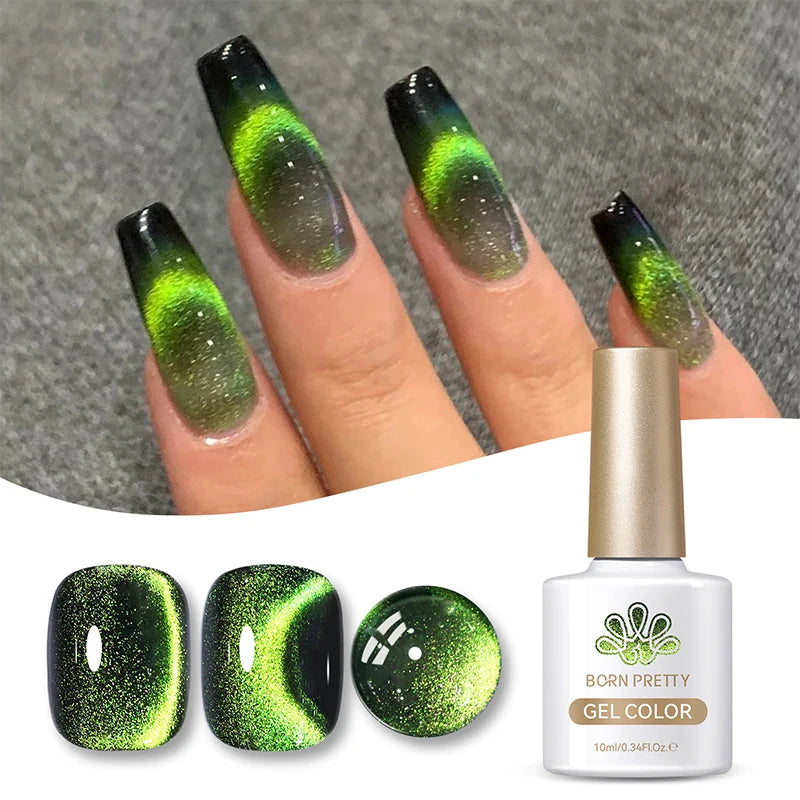10ml Green Cat  Gel Ultra Shine Semi Permanent Soak Off UV Gel Manicure Nail Art Varnish Sparkling Nail Art