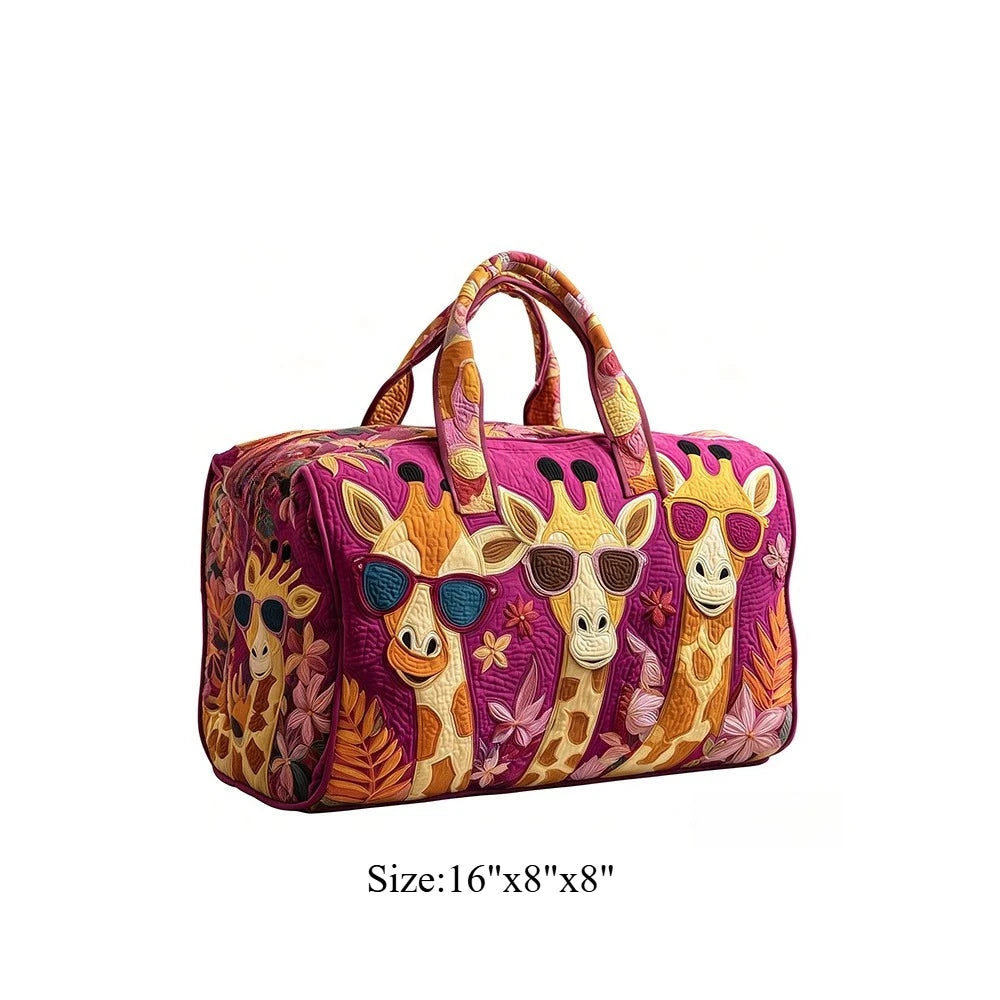 Travel Duffel Bag Quilted Weekender Bag 3D Giraffe Print Luggage African Animal Pattern Carry On Bag for Vacation Beach Camping
