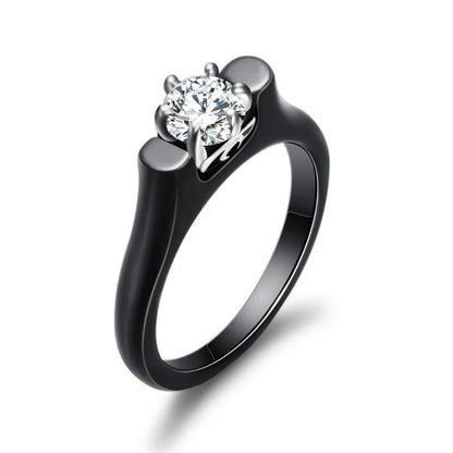 Shinny Cubic Zirconia Ceramic Ring For Women Black/White Color Engagement Wedding Couple Rings