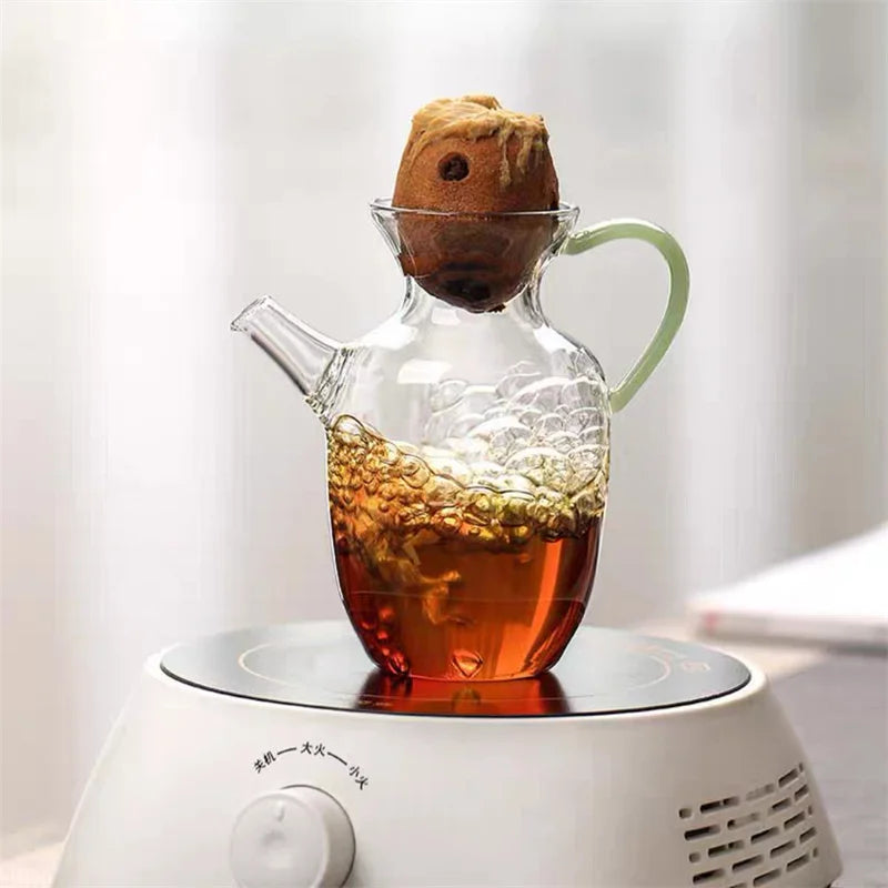 250ml Imitation Jade Handle Glass Teapot