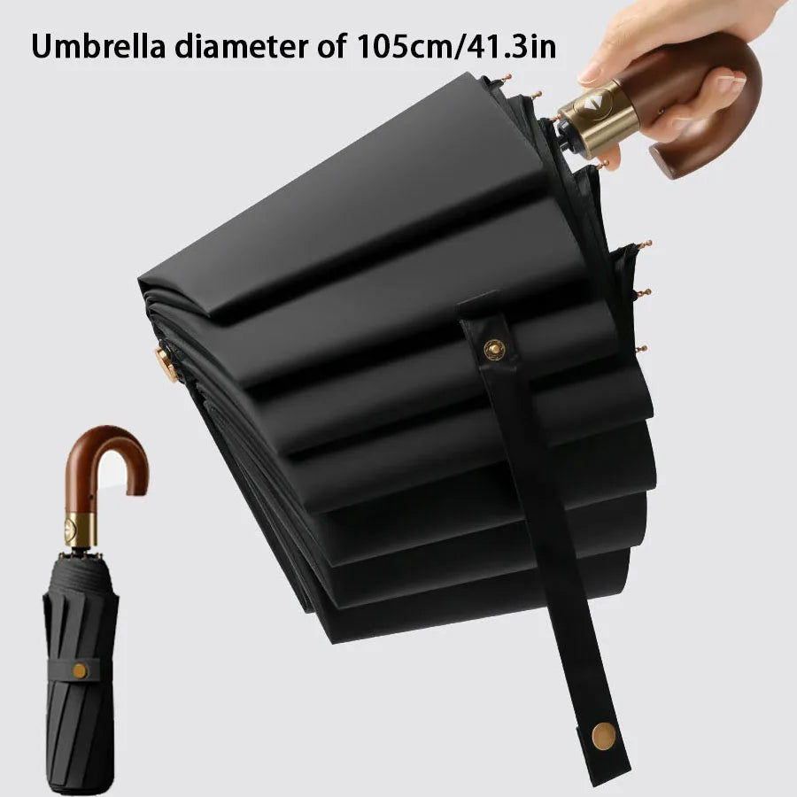 Windproof Automatic Folding Umbrella with UV Protection Curved Handle for Sun and Rain