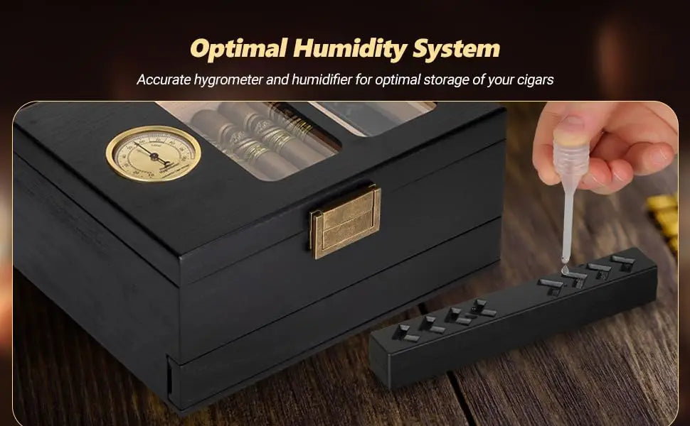 Cigar Humidor, Glass Top Cedar Wood Humidor Box, Cigar Case for 20-35 Cigars with Hygrometer, Cigar V-Cutter, Desktop Humidor