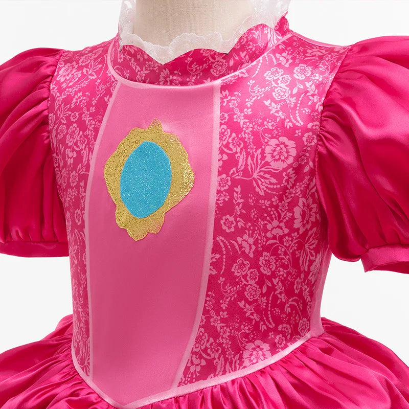 Hot Pink Puff Sleeve Princess Ball Gown with Crown and Handbag Set
