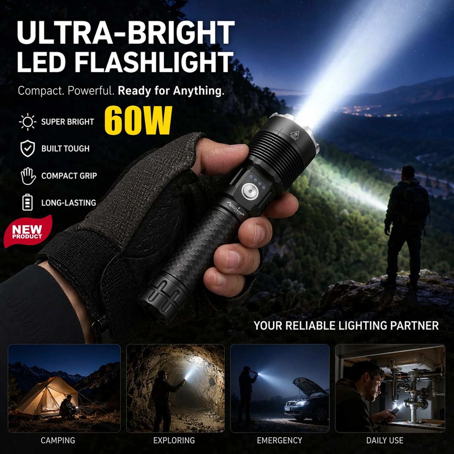 60W High Power Rechargeable LED Flashlight