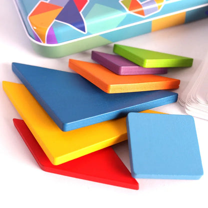 Colorful 3D Puzzle Wooden Toys High Quality Tangram Math Jigsaw Game Children Preschool Imagination Educational Toys for Kids