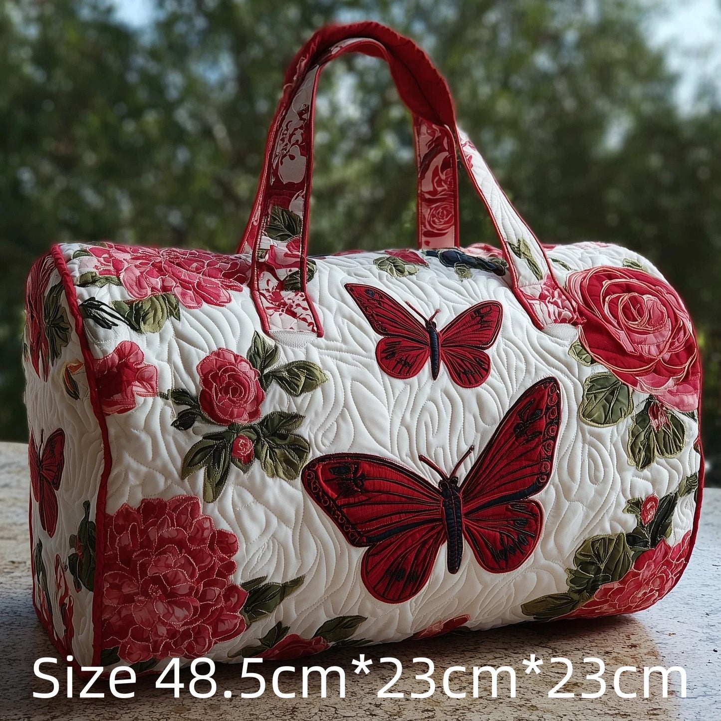 3D Quilted Duffel Bag Butterfly Print Colorful Roses Hydrangea Travel Weekender Large Capacity Gym Bag Women Vibrant Boho Style