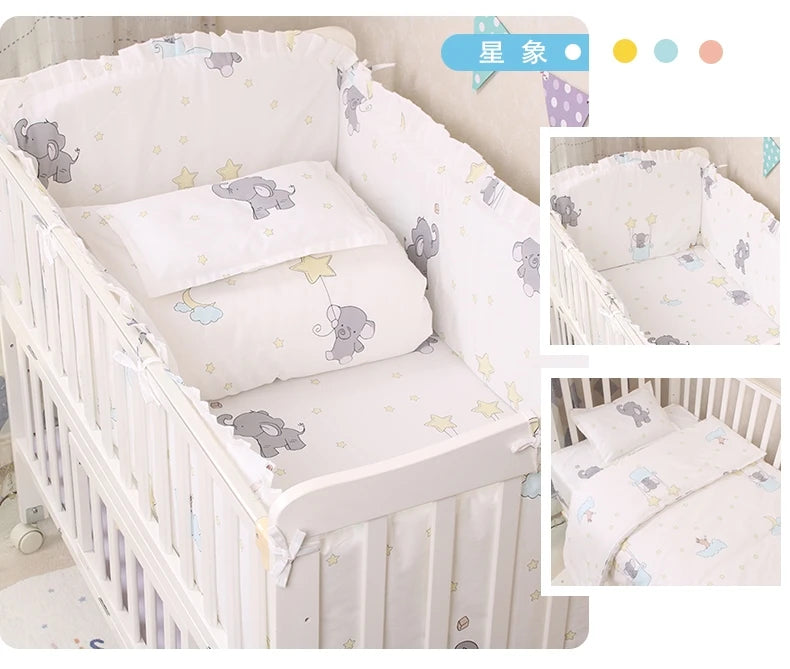 6/9-Pcs Elephant Cotton  Crib Bedding Set – Bumpers & Cot Sets for s (120x60/120x70cm)