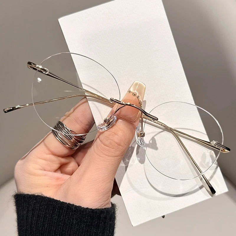 Womens Retro Round Rimless Progressive Multifocal Prescription Glasses