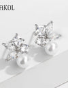 Green Leaf Shape Pearl Stud Earrings for Women Cute Round Marquise Zircon Earring