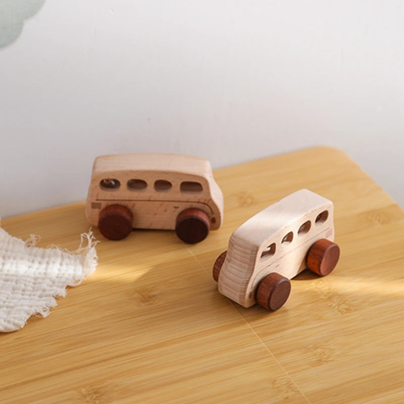 Wooden Bus Baby Toy Beech Bus Hand Push Game Montessori Educational Toys Room Decoration Wooden Building Blocks Handmade Gifts