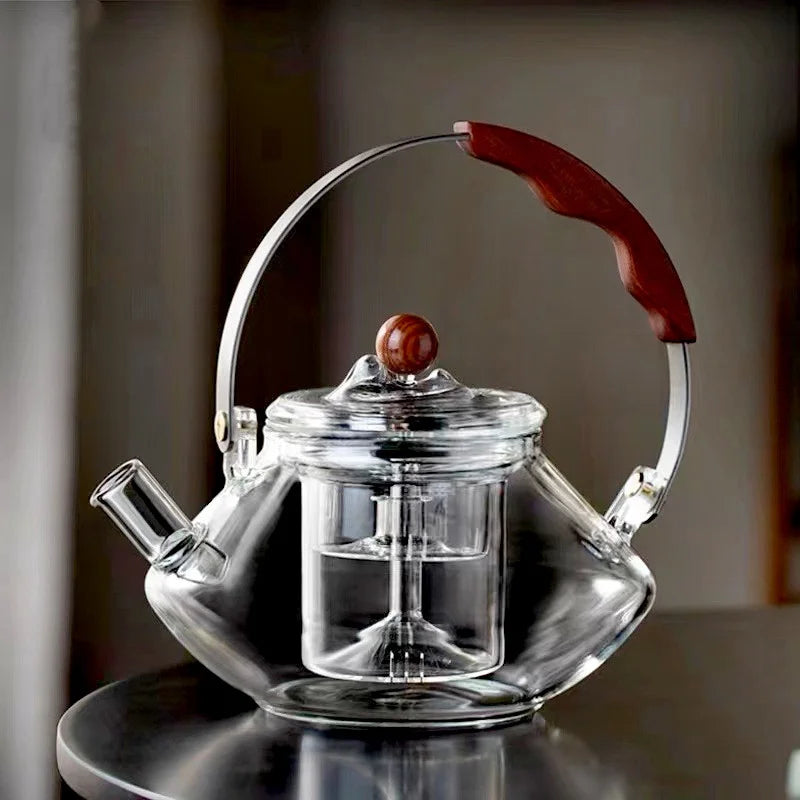 Kung Fu Glass Teapot with Water Separation and Dual Purpose Design