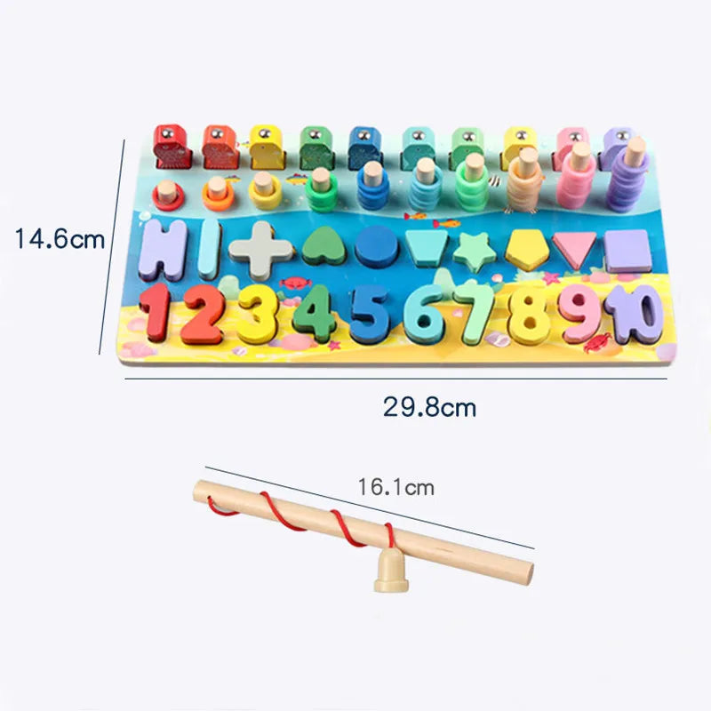 3D Preschool children educational toys wooden Montessori arithmetic magnetic fishing digital shape matching building block toys