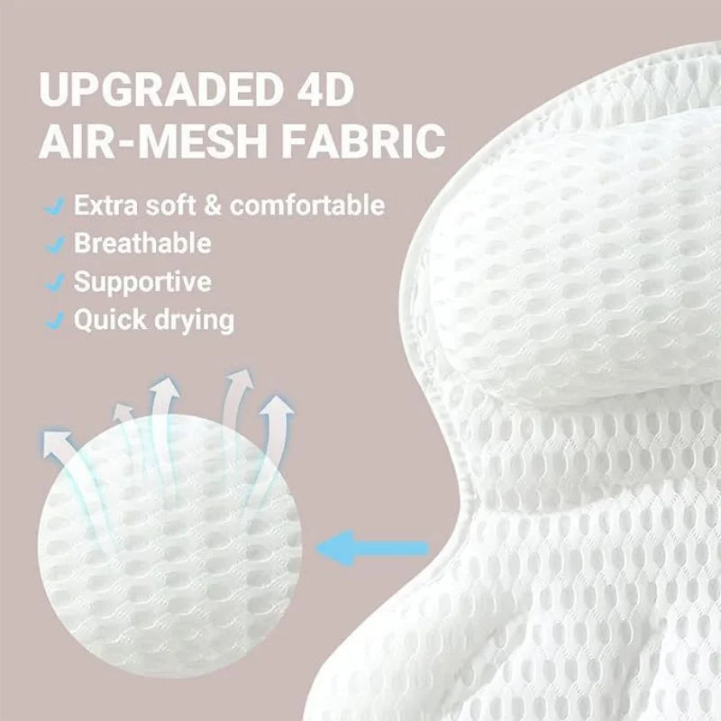 4D SPA Pillow 6 Suction Cup Bathtub Massage Pillow Bathing Neck Back Support Headrest Bathroom Non-Slip Cushion