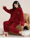 Women’s Christmas Fleece Pajama Set – Warm Flannel Zipper Sleepwear, Thick Coral Velvet
