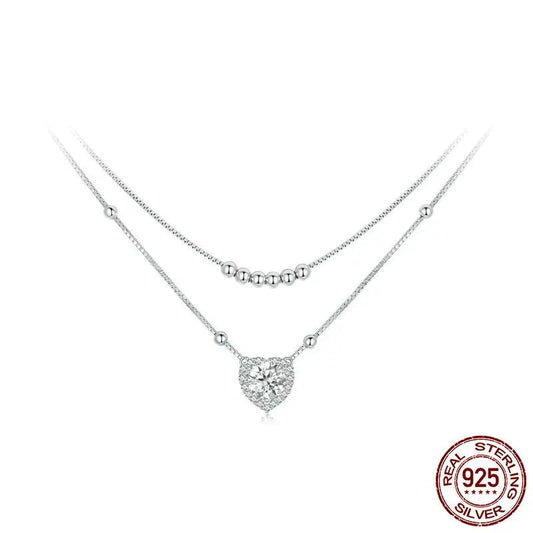 Double-layer 1CT Moissanite Heart Necklace D-Color Lab Diamond With GRA 925 Sterling Silver Beads Chain