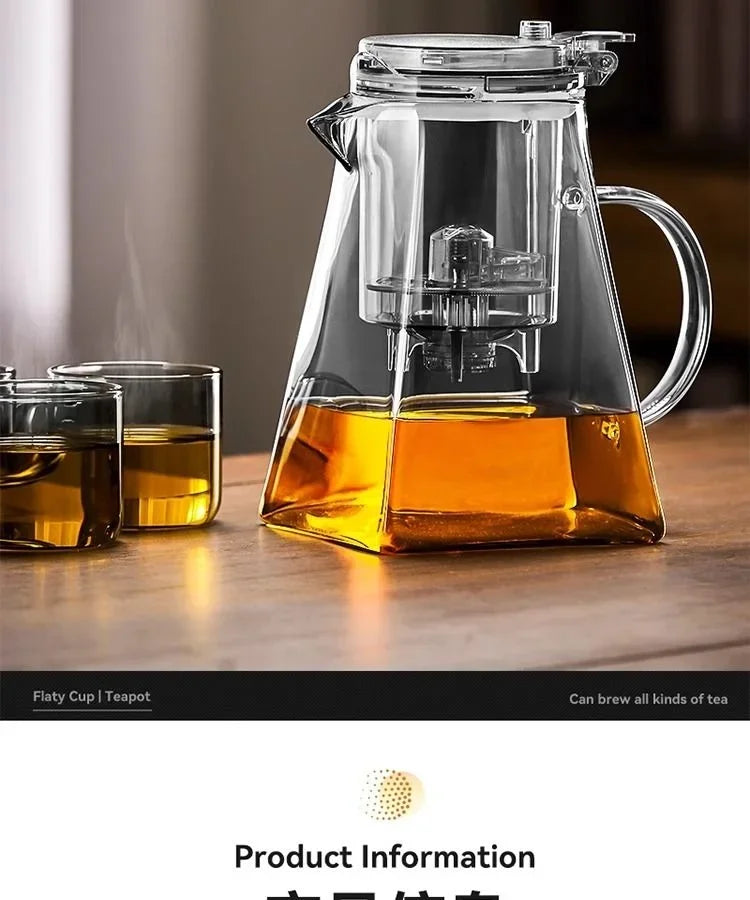 High Borosilicate Glass Tea Pot with One Touch Tea Separation Filter 1000ml