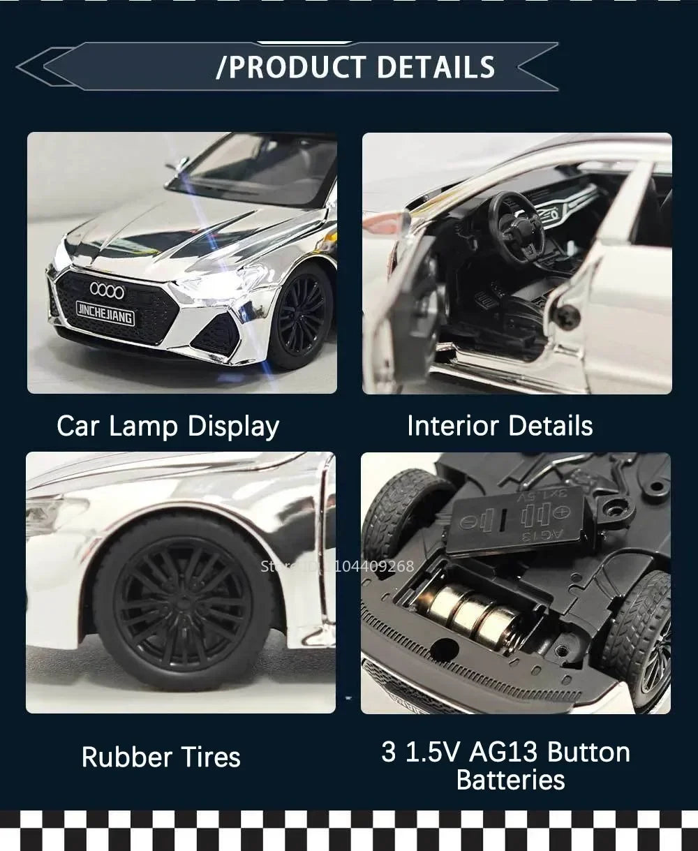1:32 Scale RS7 RS6 Sports Car Toy Model Light Sound Pull Back Diecast Metal Miniature Vehicles Models Desktop Ornaments