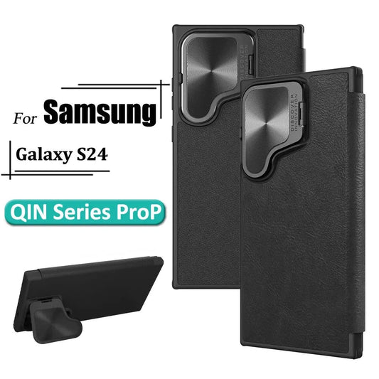 Luxury Flip QIN ProP Leather Case For Samsung Galaxy S24 Phone Case Shockproof Camera Flip Protection Case