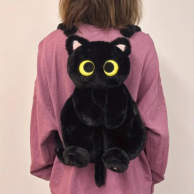 Kawaii Black Cat Plush Backpack Soft Shoulder Bag