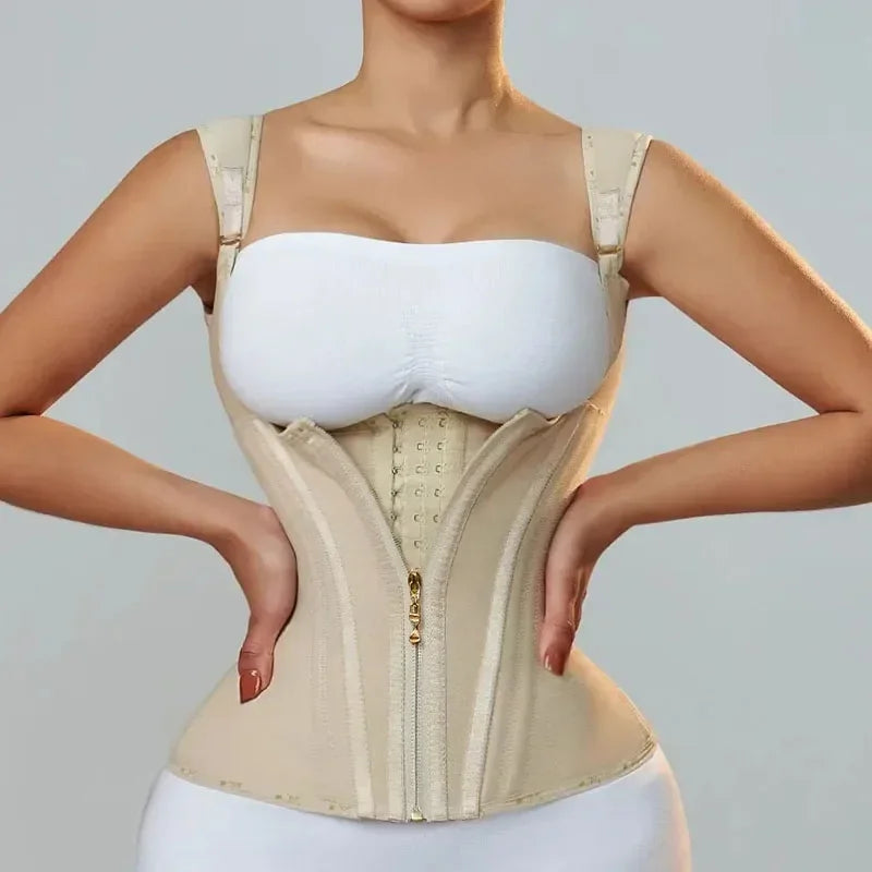 Fajas Colombianas Shapewear Women Double Compression Waist Trainer Corset Adjustable Zipper and Hook-eyes Flat Belly Body Shaper