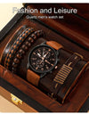 Luxury Minimalist Watch Bracelet Set Business Brown Leather Quartz Wrist Watches for Men
