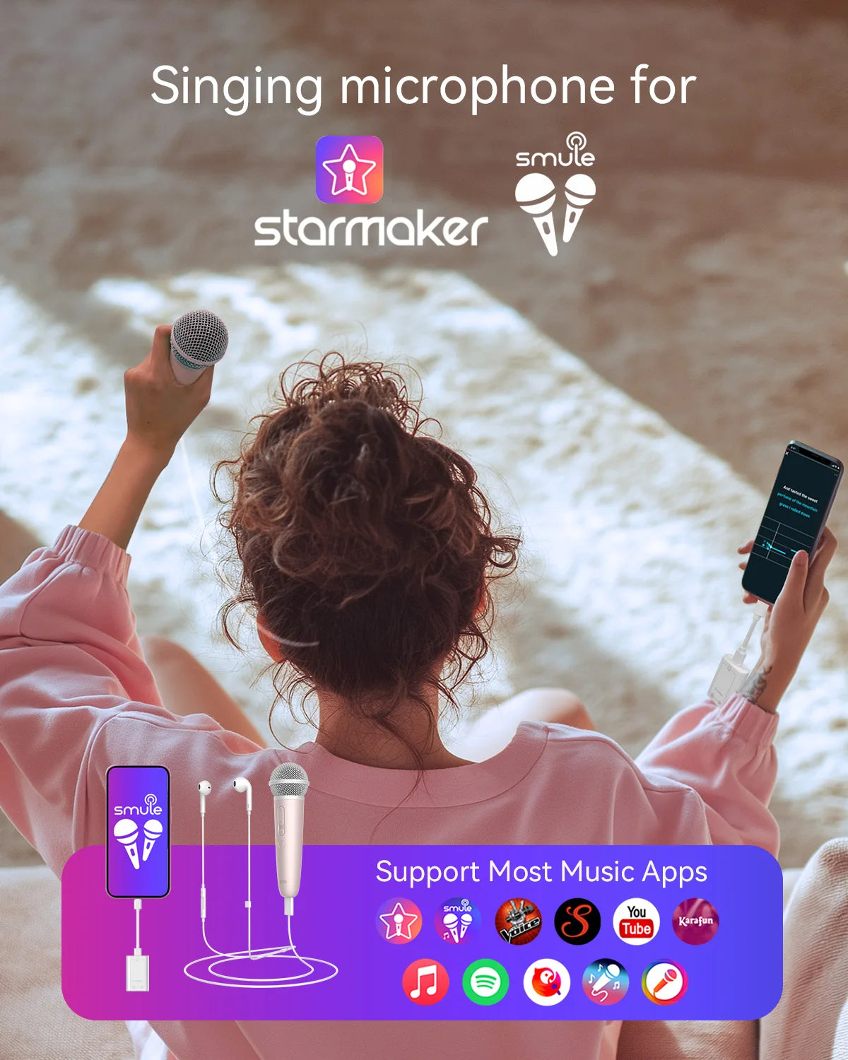 Microphone with Earphone & Mic Stand for Recording and Live Streaming, Wesing, Smule, Starmaker, YouTube, Podcasting & All Apps