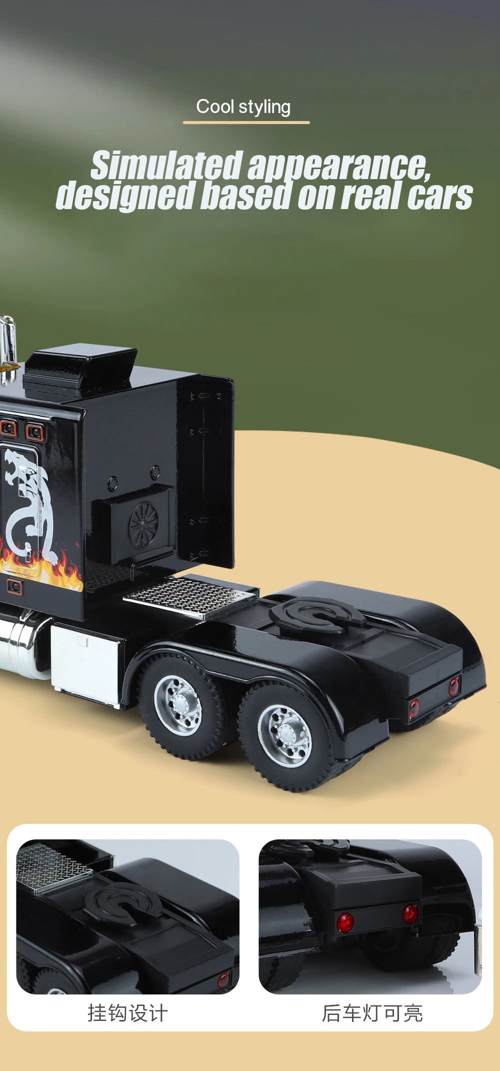 1/24 Scale Peterbilt 389 Heavy Truck Tractor Toy Model Alloy Diecast Sound Light Pull Back Model Truck Boys Toy Gifts Collection